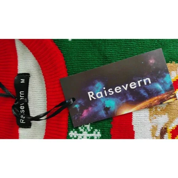 Ugly Christmas Sweater Cat Pizza Laser Eye Sz M Humor Holiday Party Unisex - Picture 6 of 8